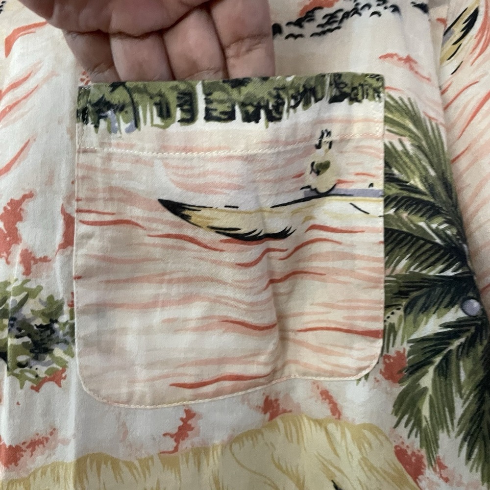 Patagonia Hawaiian Aloha Print Shirt Paddling Diamond Head Palm‎ Sz L/XL? B5 - Picture 5 of 10